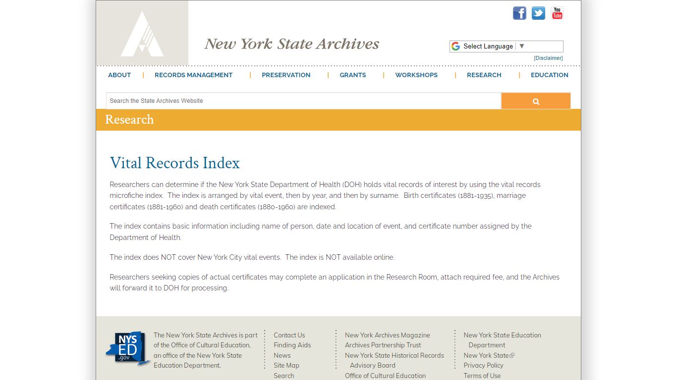 Vital Records Index | New York State Archives